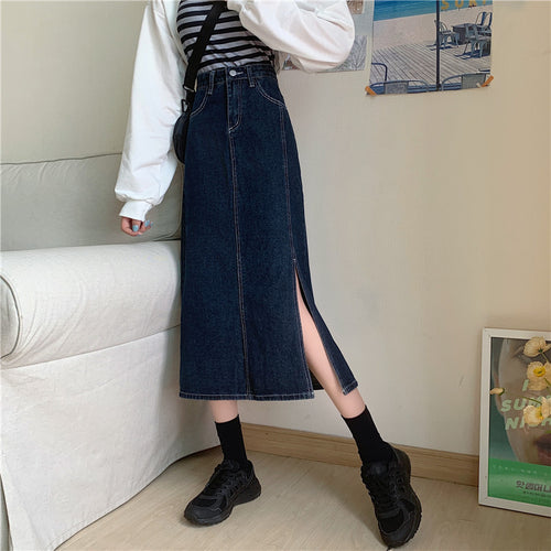 Jupe en denim longue pour femmes avec fente latérale Chic & Stil