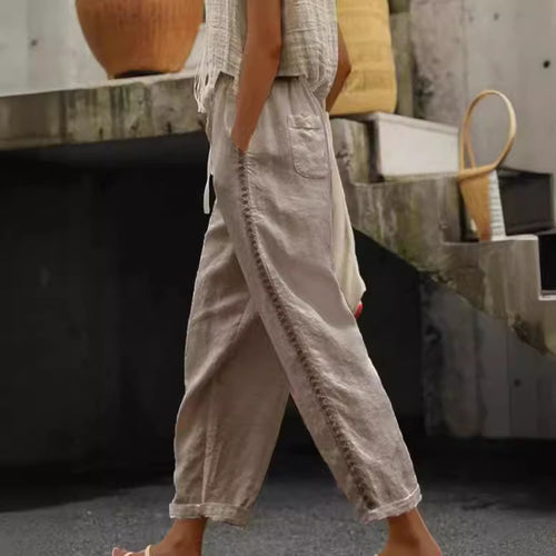 Casual linen pants for women with side button detail Amarae