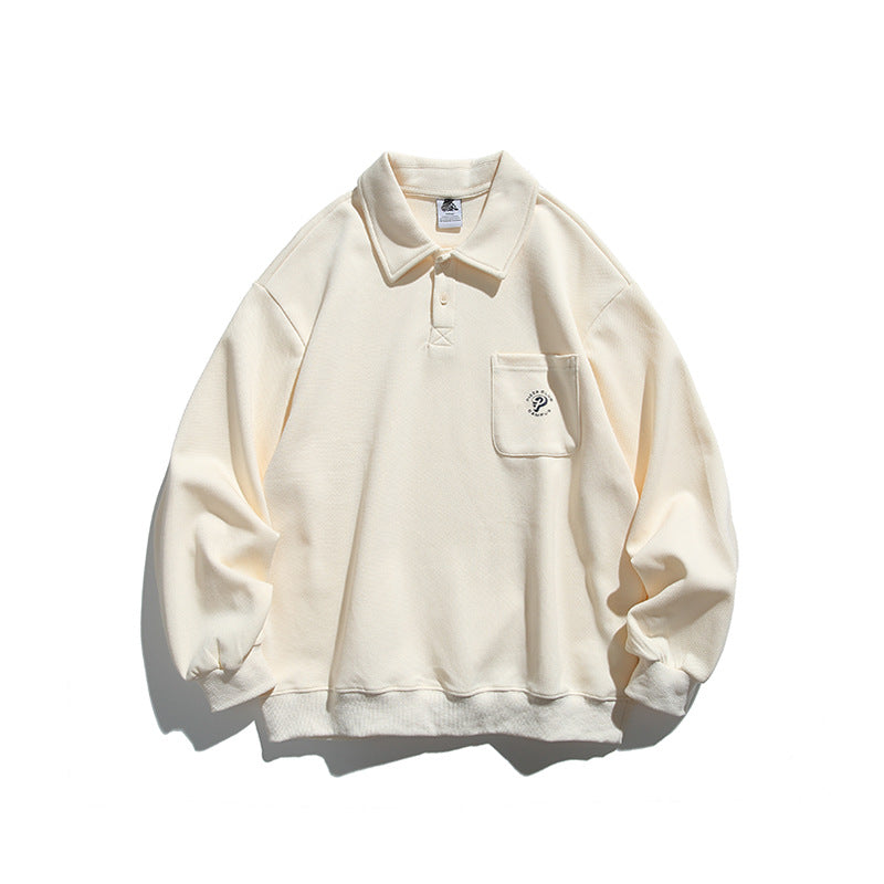 Unisex Oversize Polo Shirt Sweatshirt with Chest Pocket and Ribbed Hem Amarae