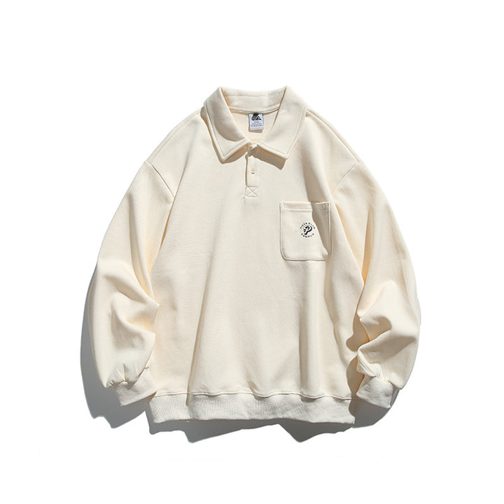 Unisex Oversize Polo Shirt Sweatshirt with Chest Pocket and Ribbed Hem Amarae