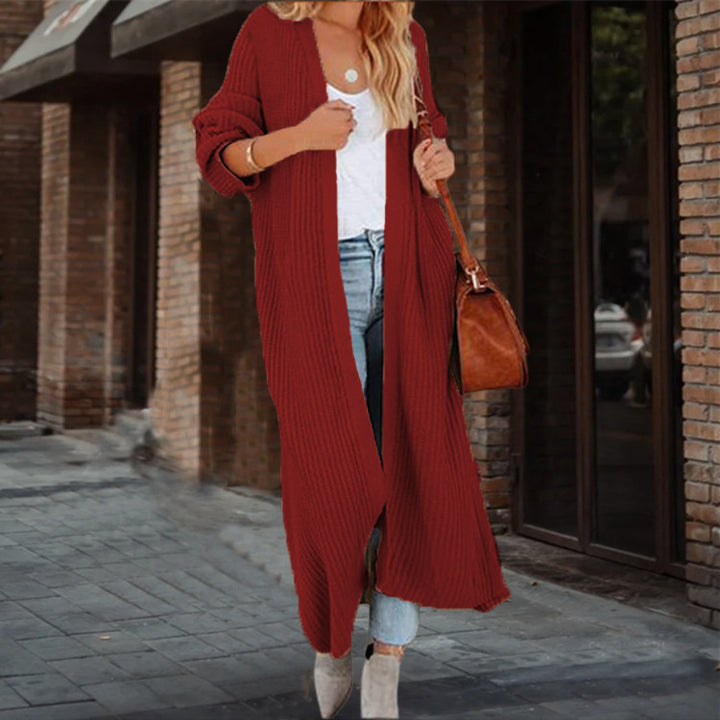Open design knit coat for women with generous pockets Lune London