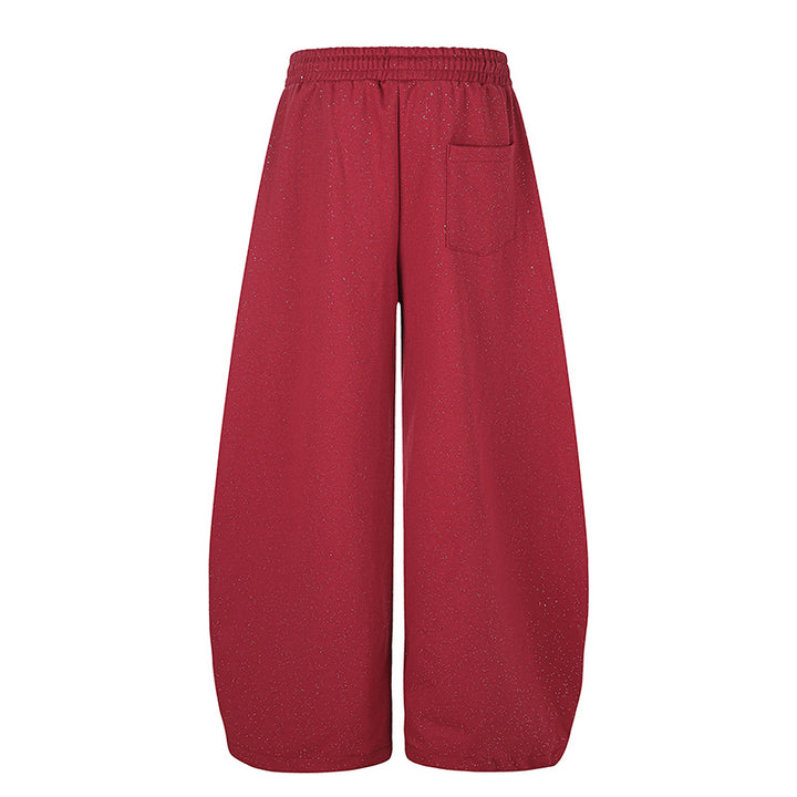 Women's Extra Wide Palazzo Sweatpants in Glitter Nep with Elastic Waistband, Drawstring and Star Script Print Amarae