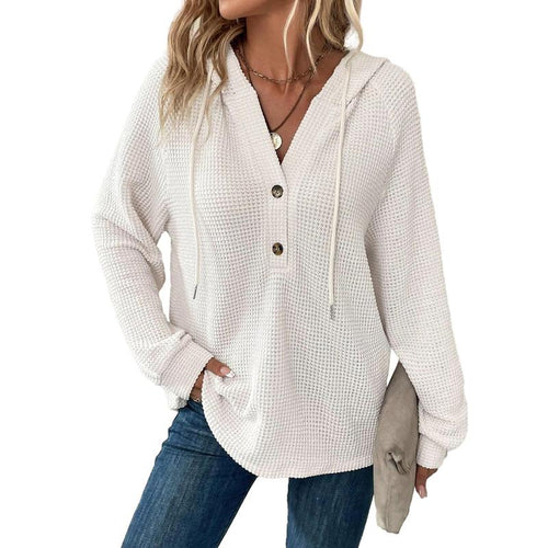 Top décontracté à manches longues pour femmes avec capuche et patte de boutonnage Chic & Stil