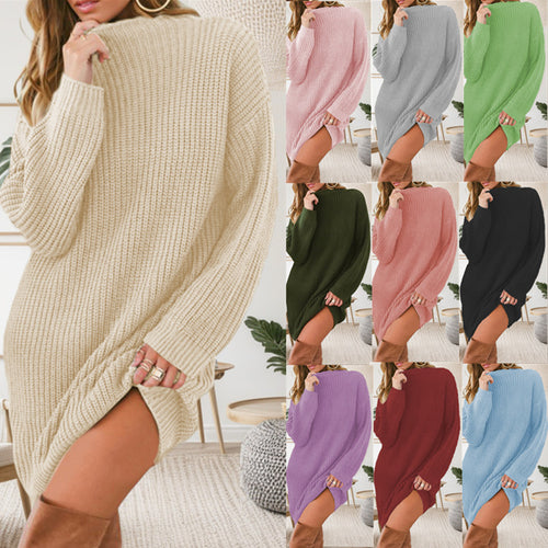 Knit sweater for women with high collar and asymmetrical slit Amarae