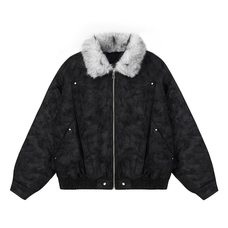 Women's Oversized Bomber Jacket with Faux Fur Collar and Elastic Hem Amarae