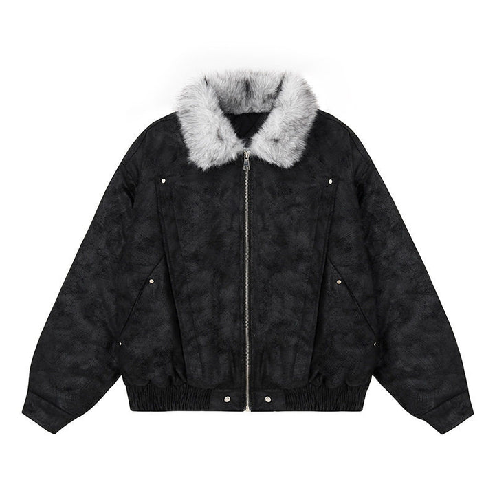 Women's Oversized Bomber Jacket with Faux Fur Collar and Elastic Hem Amarae