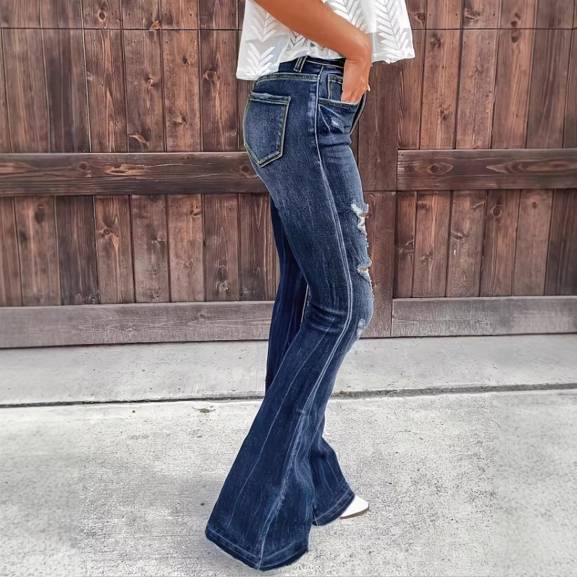 Women's High-Waisted Flared Jeans in Retro Flare with Large Rip Applications and Shaping Fit Amarae