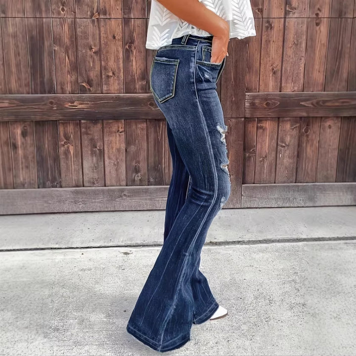 Women's High-Waisted Flared Jeans in Retro Flare with Large Rip Applications and Shaping Fit Amarae