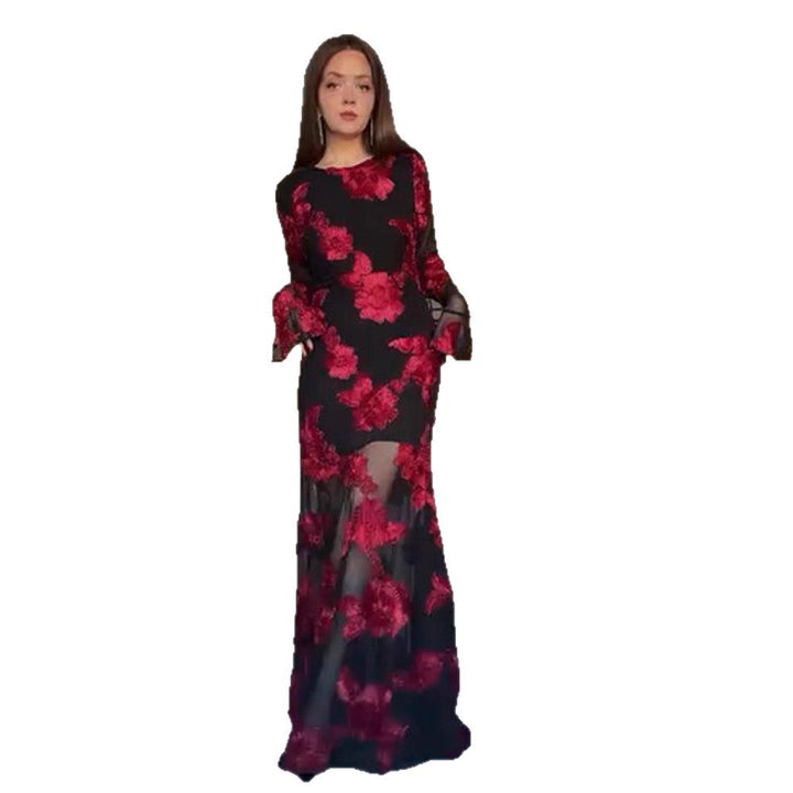 Women’s maxi dress with transparent mesh and floral embroidery Amarae