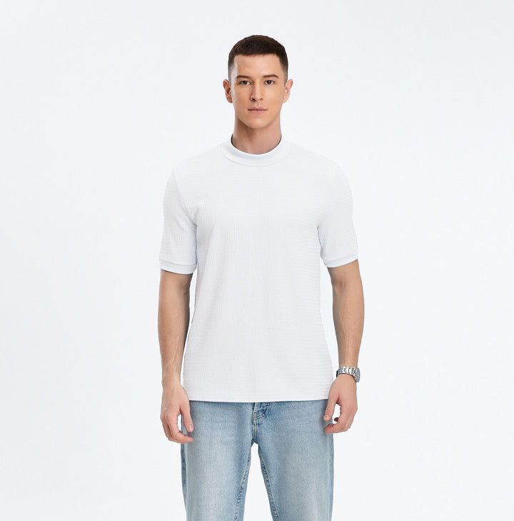 Short sleeve top for men with modern high collar and textured fabric Lune London