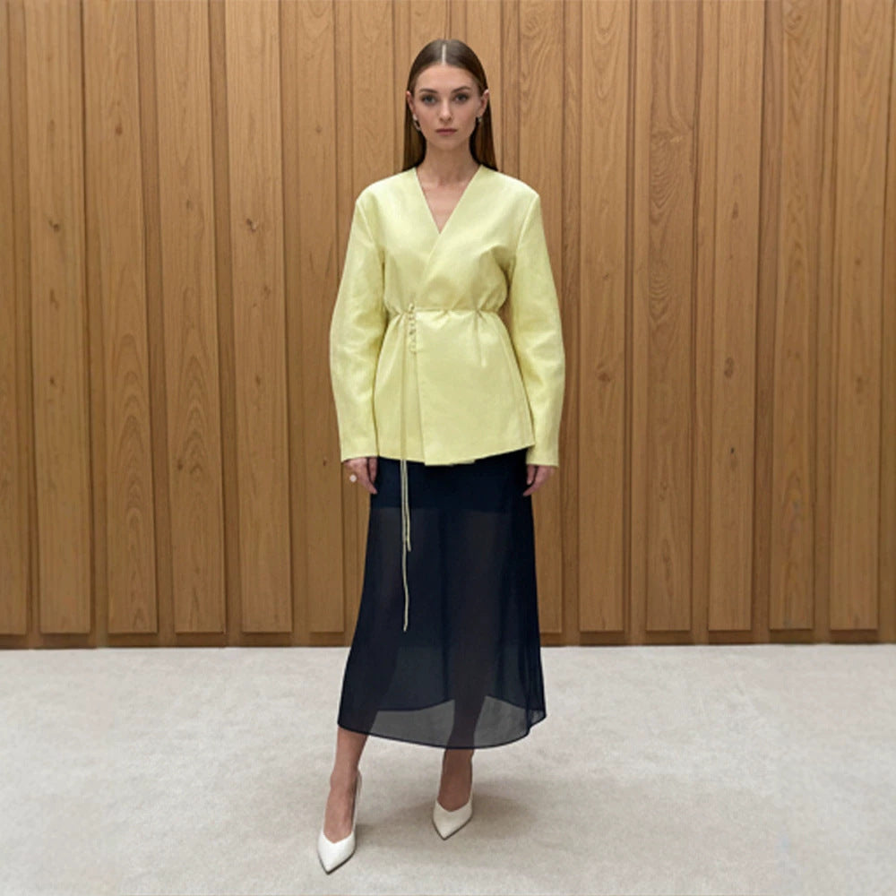 Women's wrap blazer with drawstring and wide culotte pants two-piece Amarae
