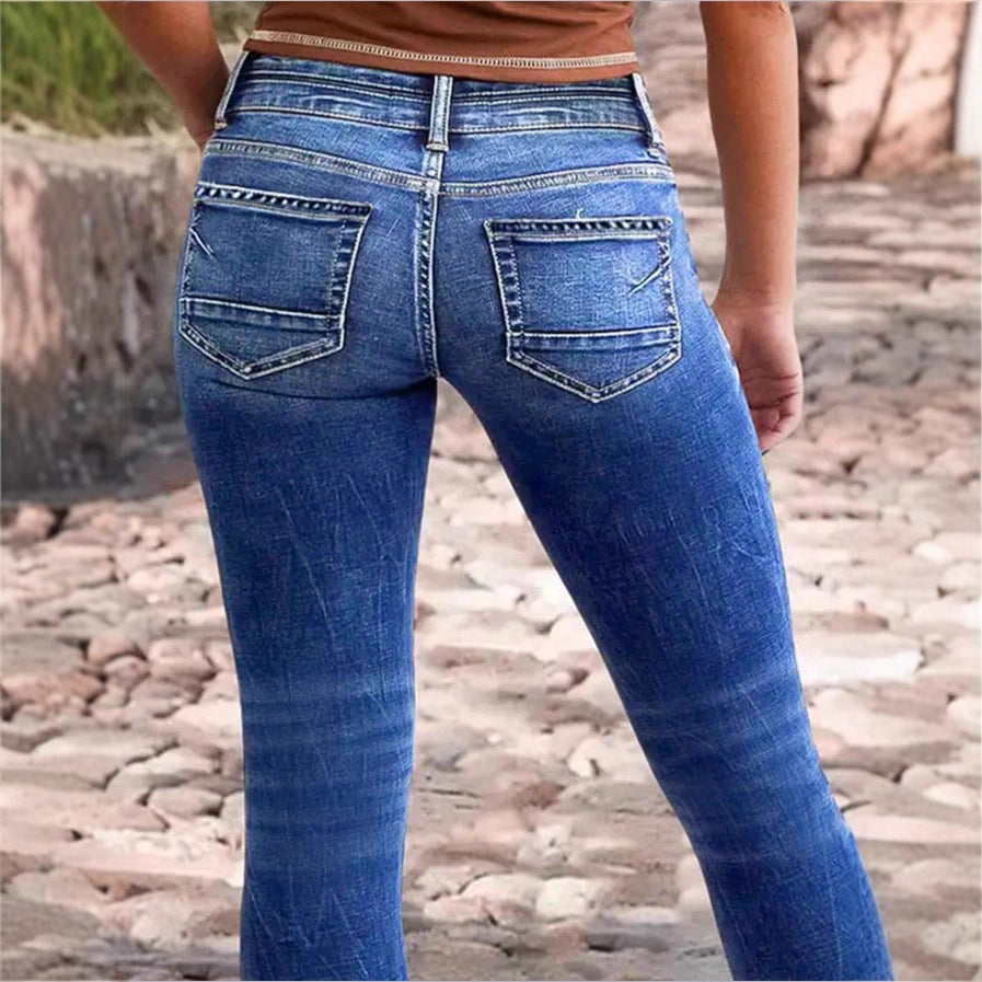 Women's high-waisted Slim-Cropped Jeans with raw hem, Used-Wash and elastic comfort waistband Amarae