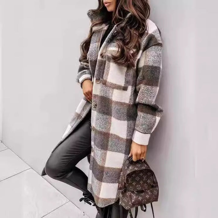 Women Oversized Checkered Shirt-Coat with Practical Pockets Amarae