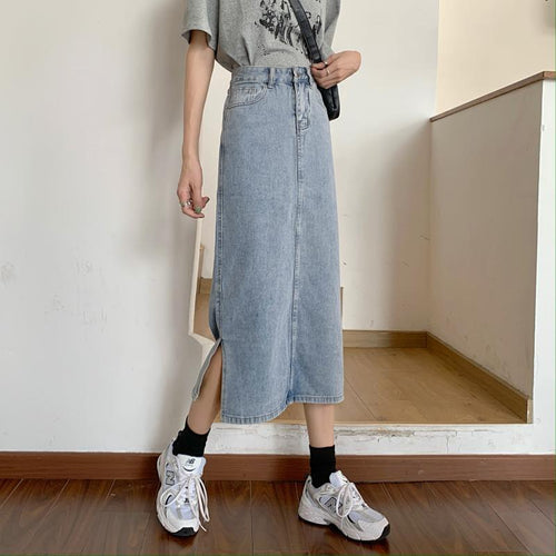Jupe en denim longue pour femmes avec fente chic Chic & Stil