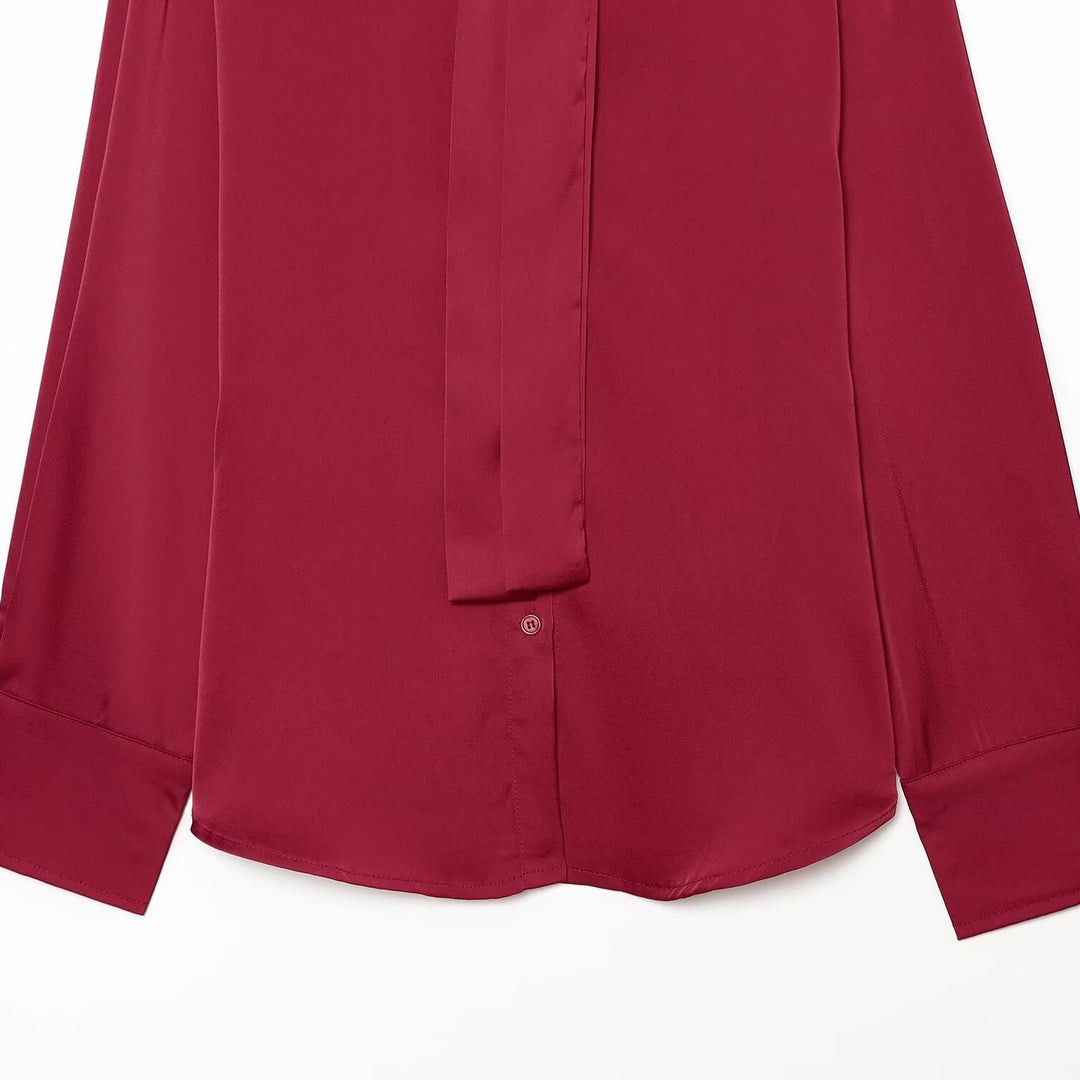 Women's Silk-like Blouse with Tie, Oversized Cut and Concealed Button Placket Amarae