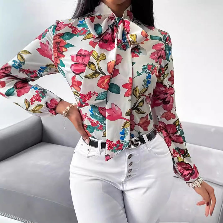 Ladies' blouse with knot detail and floral design Lune London