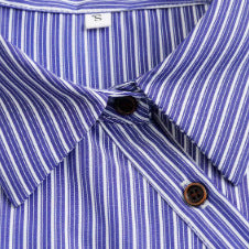 Women's Oversize Striped Blouse with Diagonal Button Placket and Kent Collar Amarae