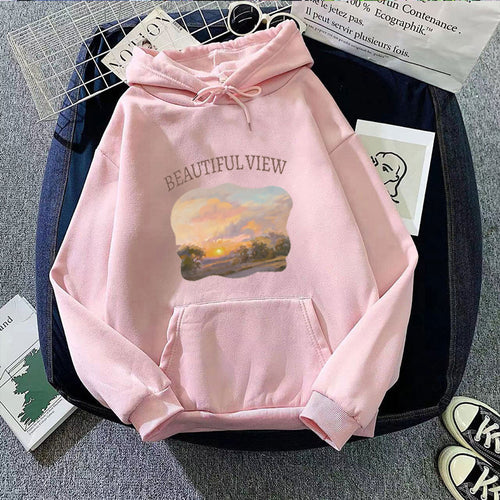 Women’s hooded sweatshirt with artistic landscape design Chic & Stil