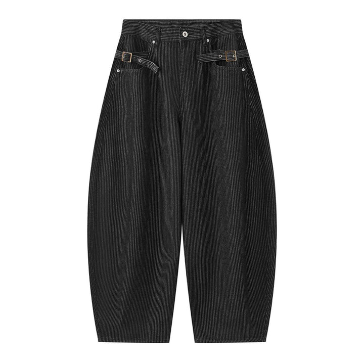 Women's Extra Wide High-Waist Pinstripe Denim Baggy Culotte with Pleats