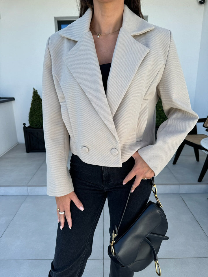 Ladies Elegant Oversized Blazer with double-breasted buttons and textured fabric Lune London