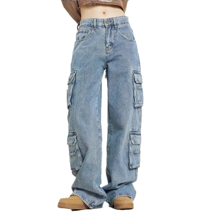 Women's High-Cut Baggy Cargo Jeans with Multiple Utility Pockets Amarae