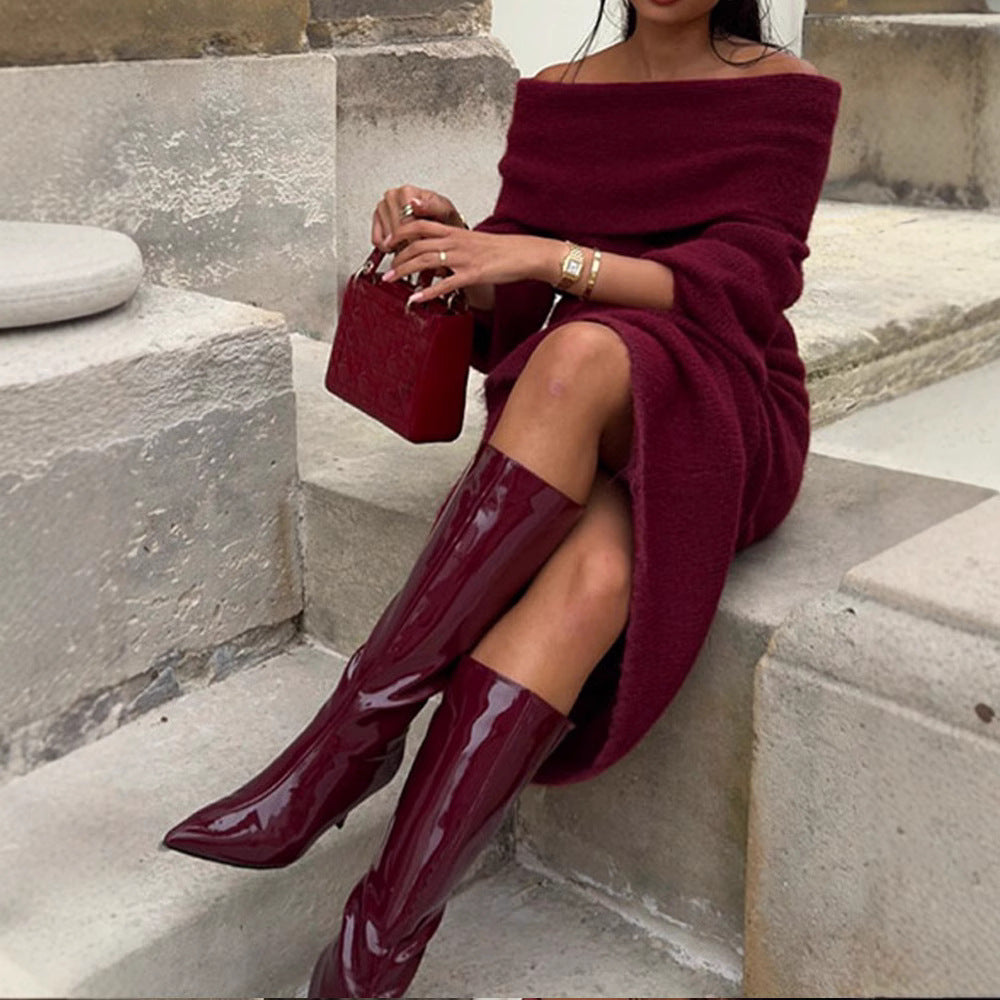 Off-shoulder knitted dress for women with wide sleeves Lune London