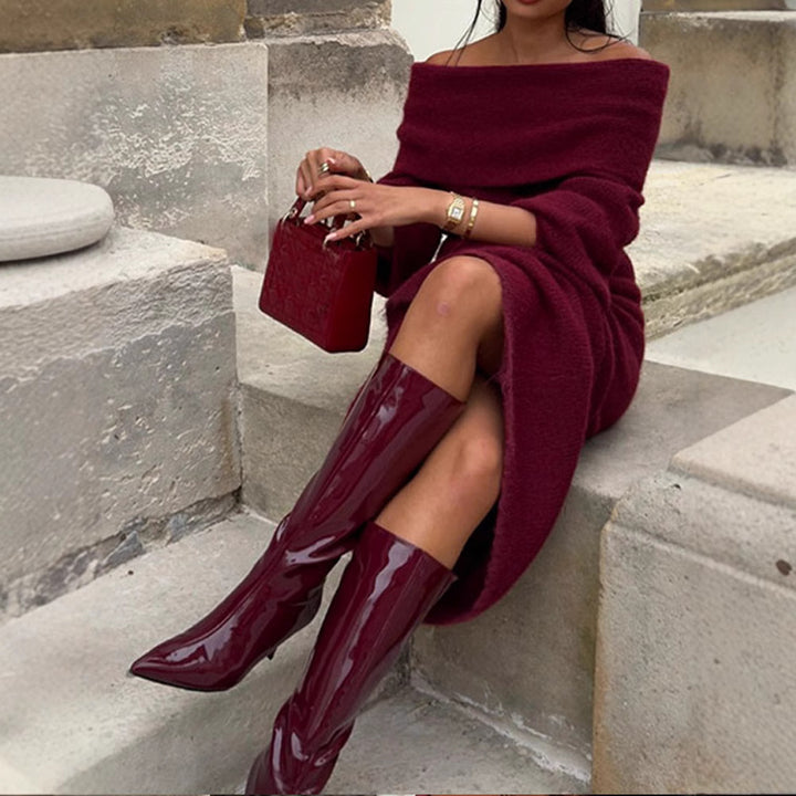 Off-shoulder knitted dress for women with wide sleeves Lune London