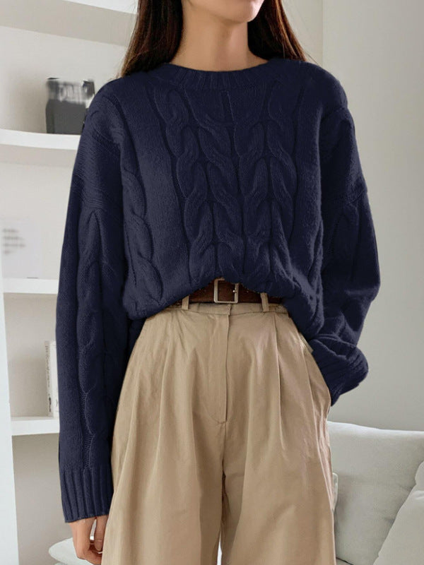 Chunky knit sweater for women with cable design Lune London