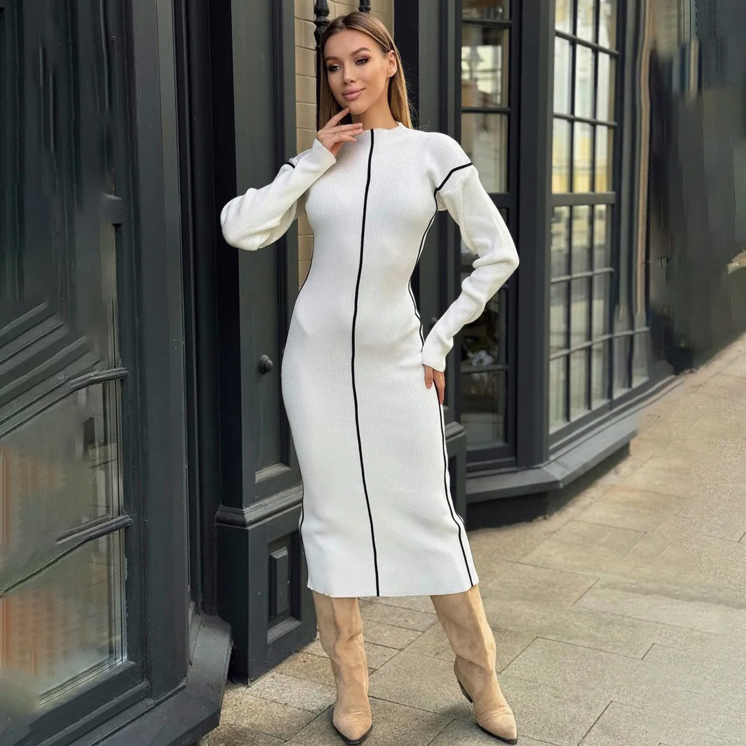 Elegant knitted dress for women with refined contrast seams and a fitted cut Lune London