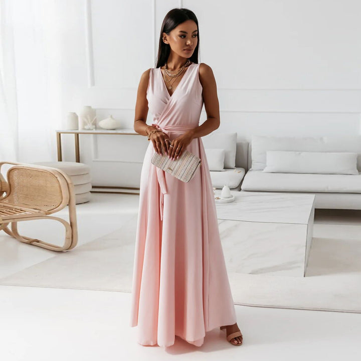 Maxi wrap dress for women with deep V-neck and flowy cut Lune London