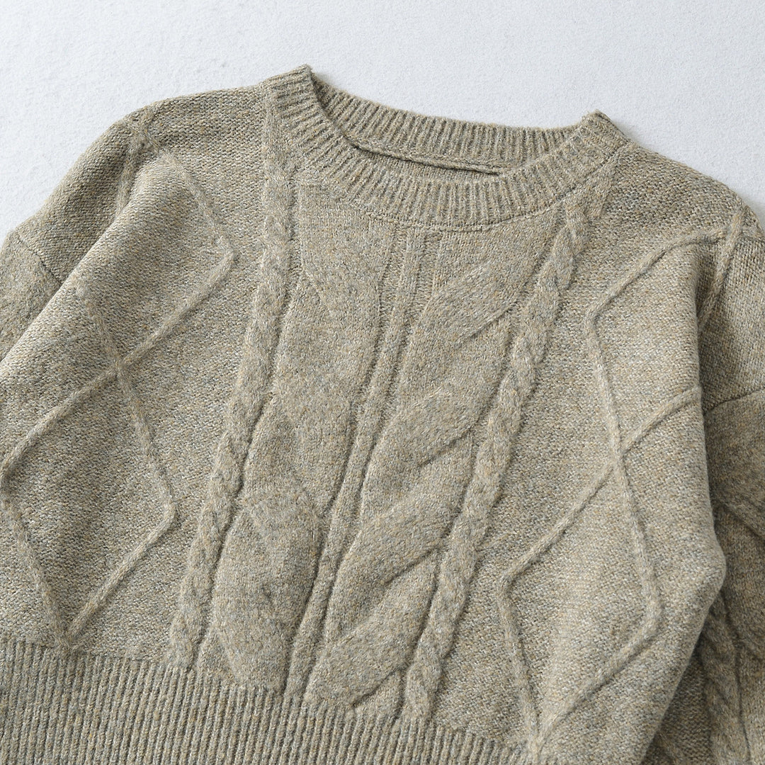 Women's Short Cable Knit Sweater with Fitted Ribbed Cuffs Amarae