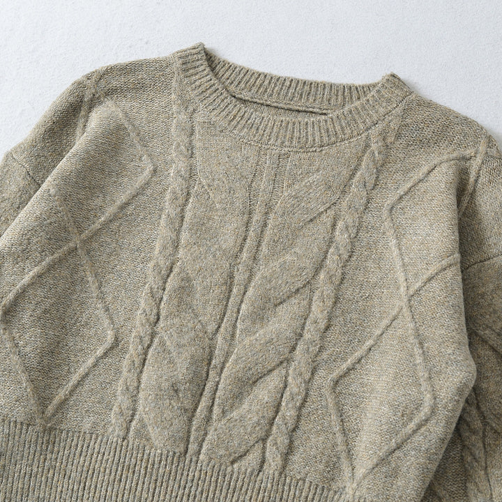 Women's Short Cable Knit Sweater with Fitted Ribbed Cuffs Amarae