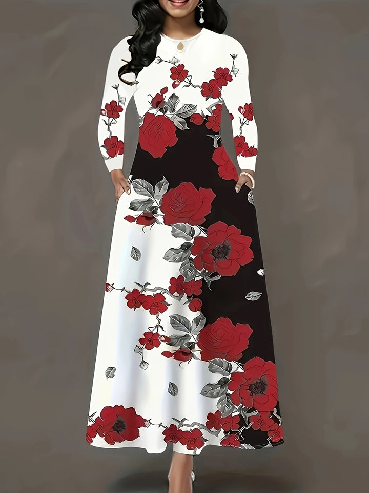 Maxi dress for women with floral design and discreet side pockets Lune London