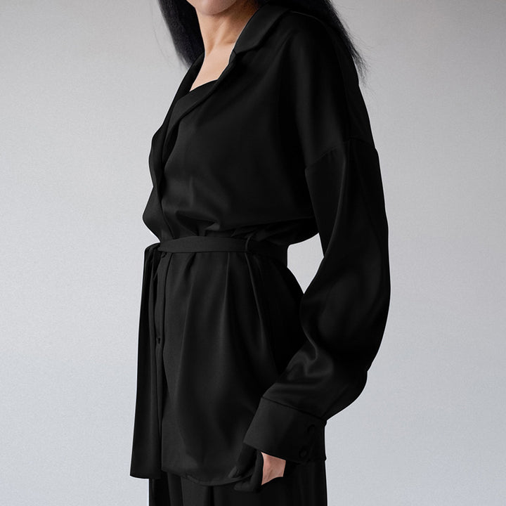 Ladies Luxurious Satin Suit Set with Loose Fit and Chic Fashion Details