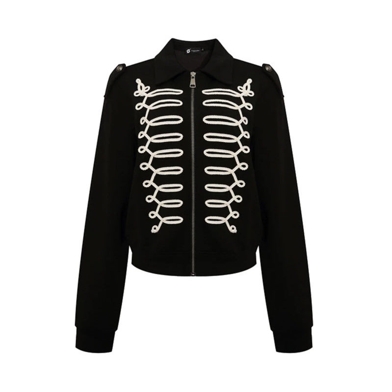 Ladies sweat jacket with decorative drawstring, zipper and shoulder patches Amarae