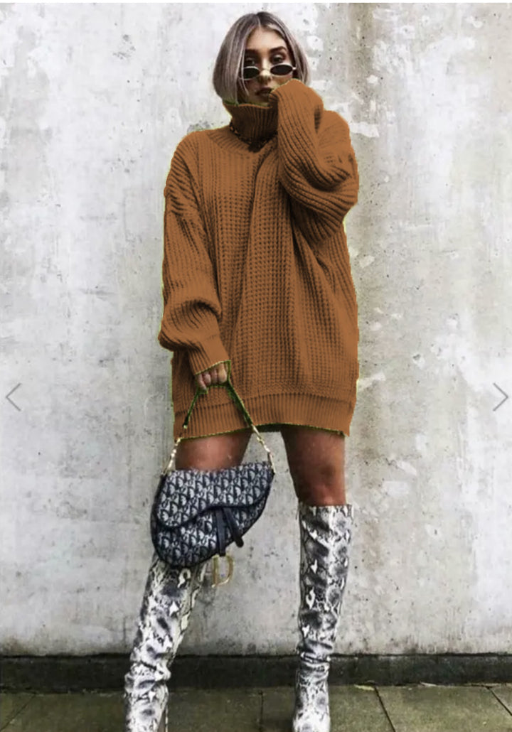 Oversized knit sweater for women with a structured look and high collar Lune London