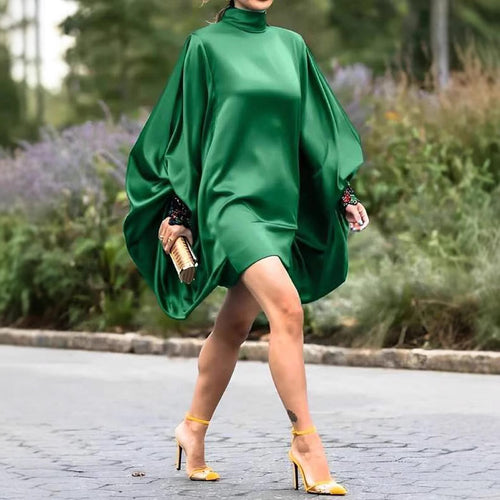 Oversized mini dress for women with voluminous sleeves and an elegant high collar Amarae