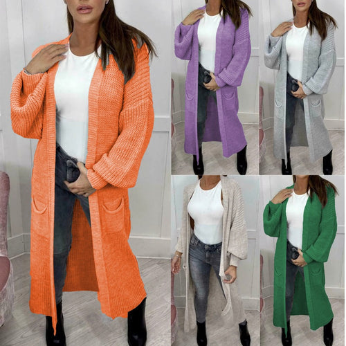 Ladies Long knitted cardigan with a textured knit look and practical pockets Amarae