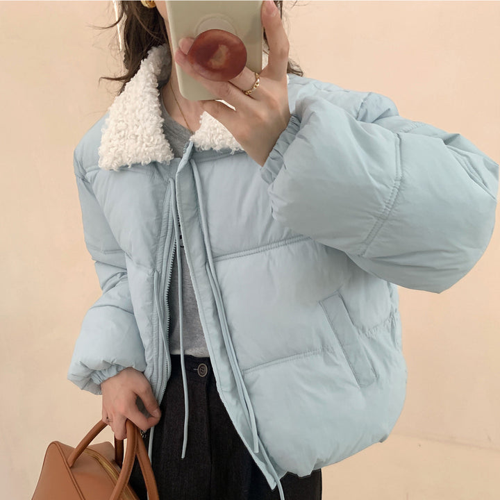 Ladies trendy quilted jacket with plush collar and practical pockets Lune London