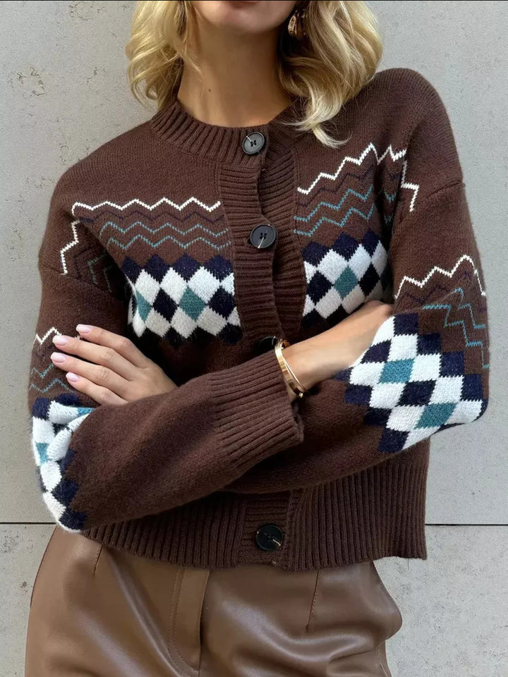 Women Trendy Knit Vest with a Unique Scottish Pattern and Chic Button Details