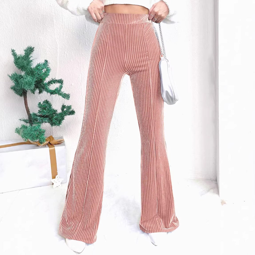 Women's High-Waisted Velvet Corduroy Pants with Pleated Look and Wide Leg Amarae