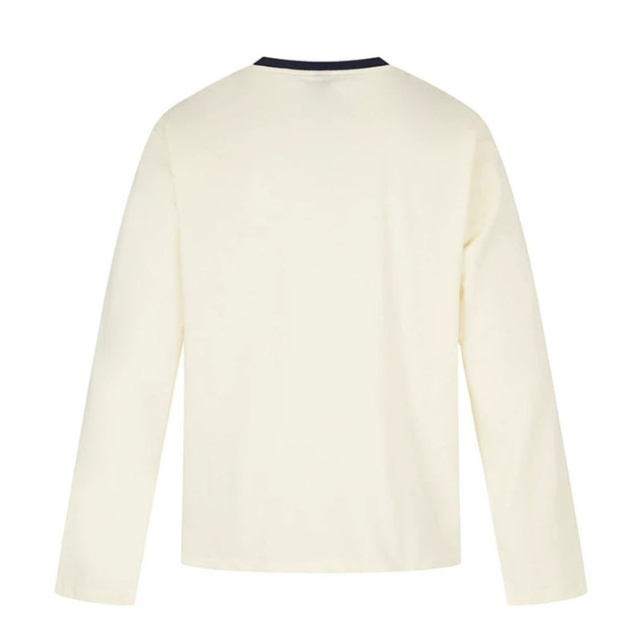 Women's long-sleeve shirt with vintage illustration, contrast collar and relaxed fit Amarae