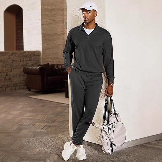 Men's leisure suit with modern stand-up collar and practical zipper pockets Chic & Stil