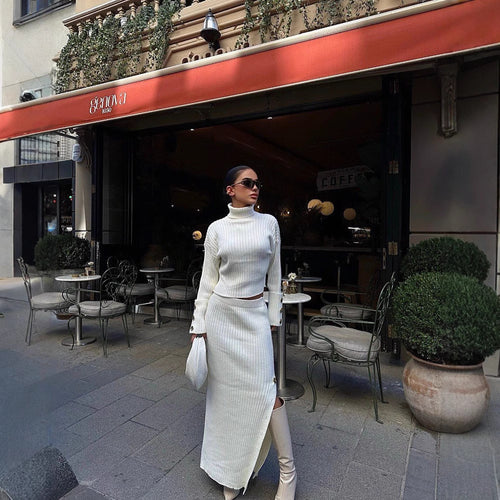 Amarae knitted pleated skirt and sweater set for women
