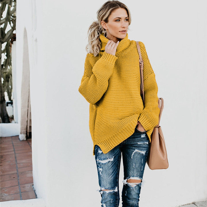 Chunky knit sweater for women with a high collar structure and high-quality material Lune Londonl