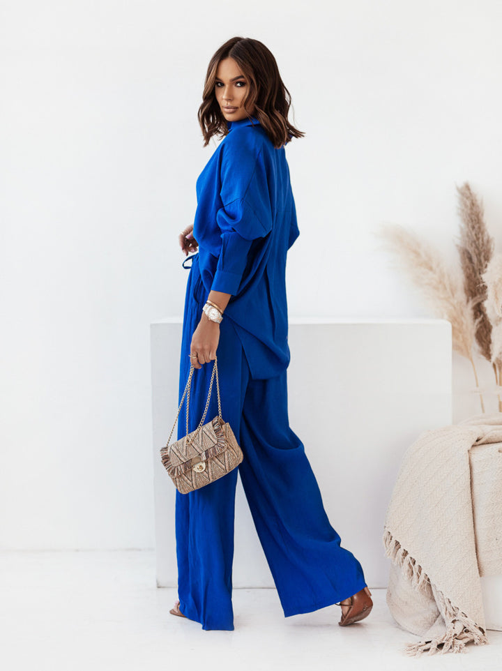 Loose-fit women's set with asymmetrical design and elegant belt Lune London