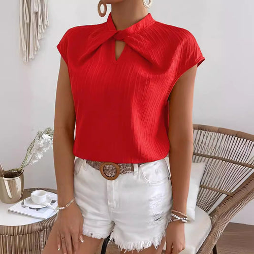 Structured keyhole neck blouse for women with cape sleeves Amarae