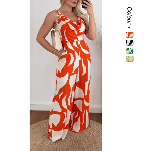 Women's jumpsuit with elegant waterfall neckline and wide leg Amarae