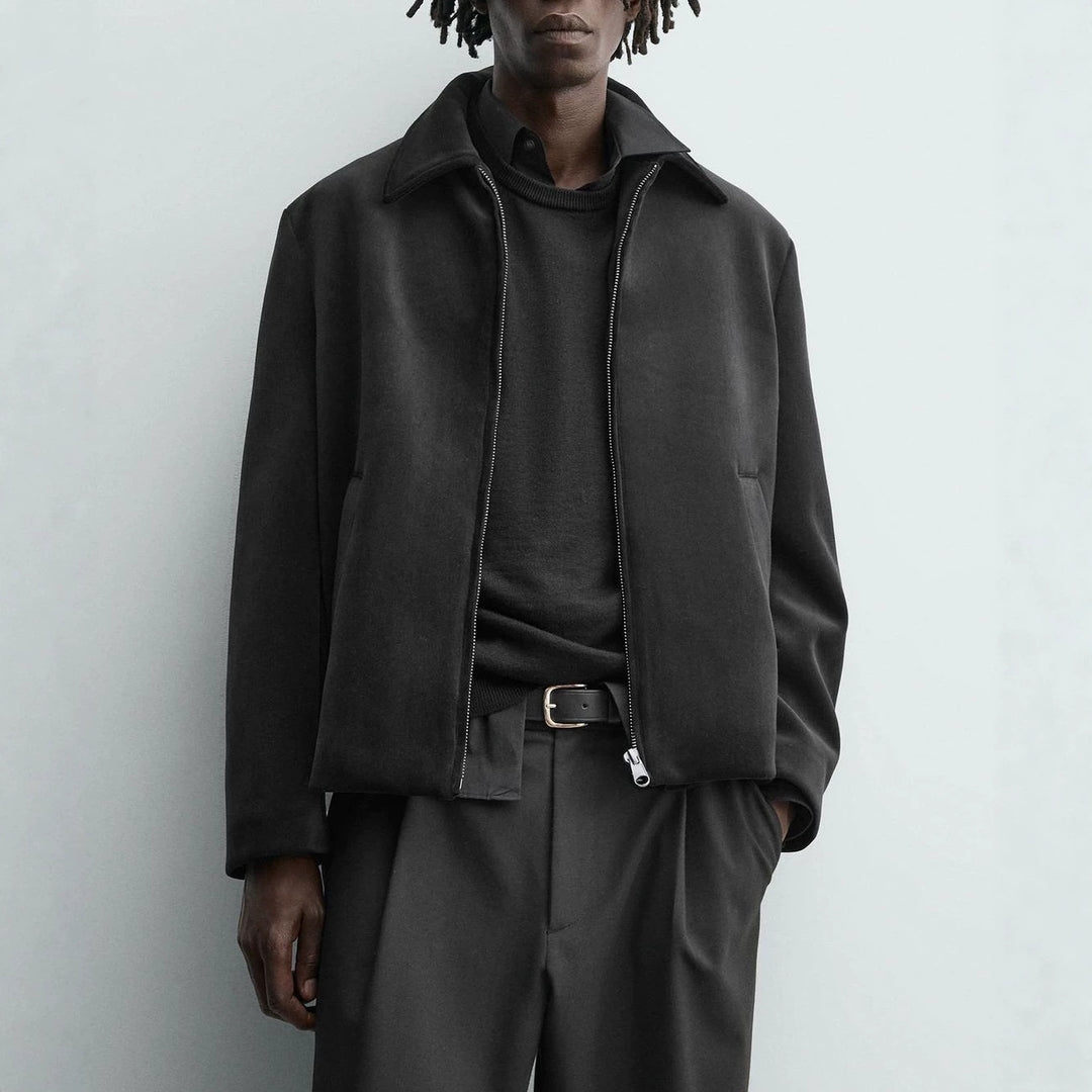 Men's Boxy Zip Blouson with Shirt Collar and Fine Wool Blend Amarae