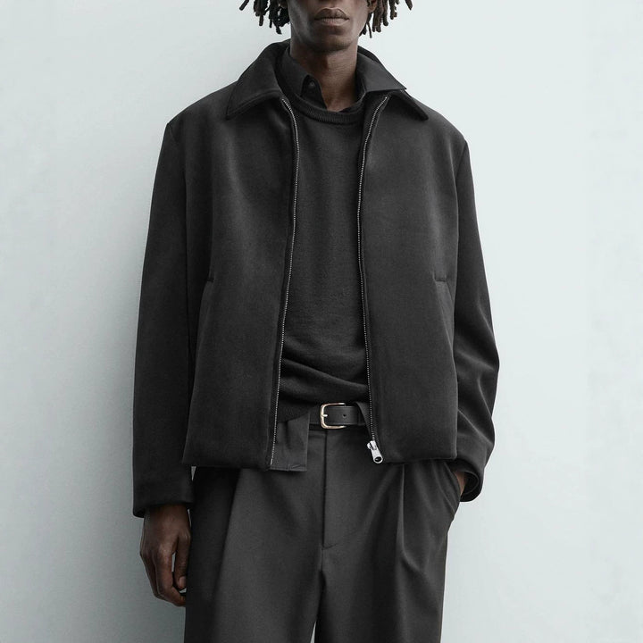 Men's Boxy Zip Blouson with Shirt Collar and Fine Wool Blend Amarae